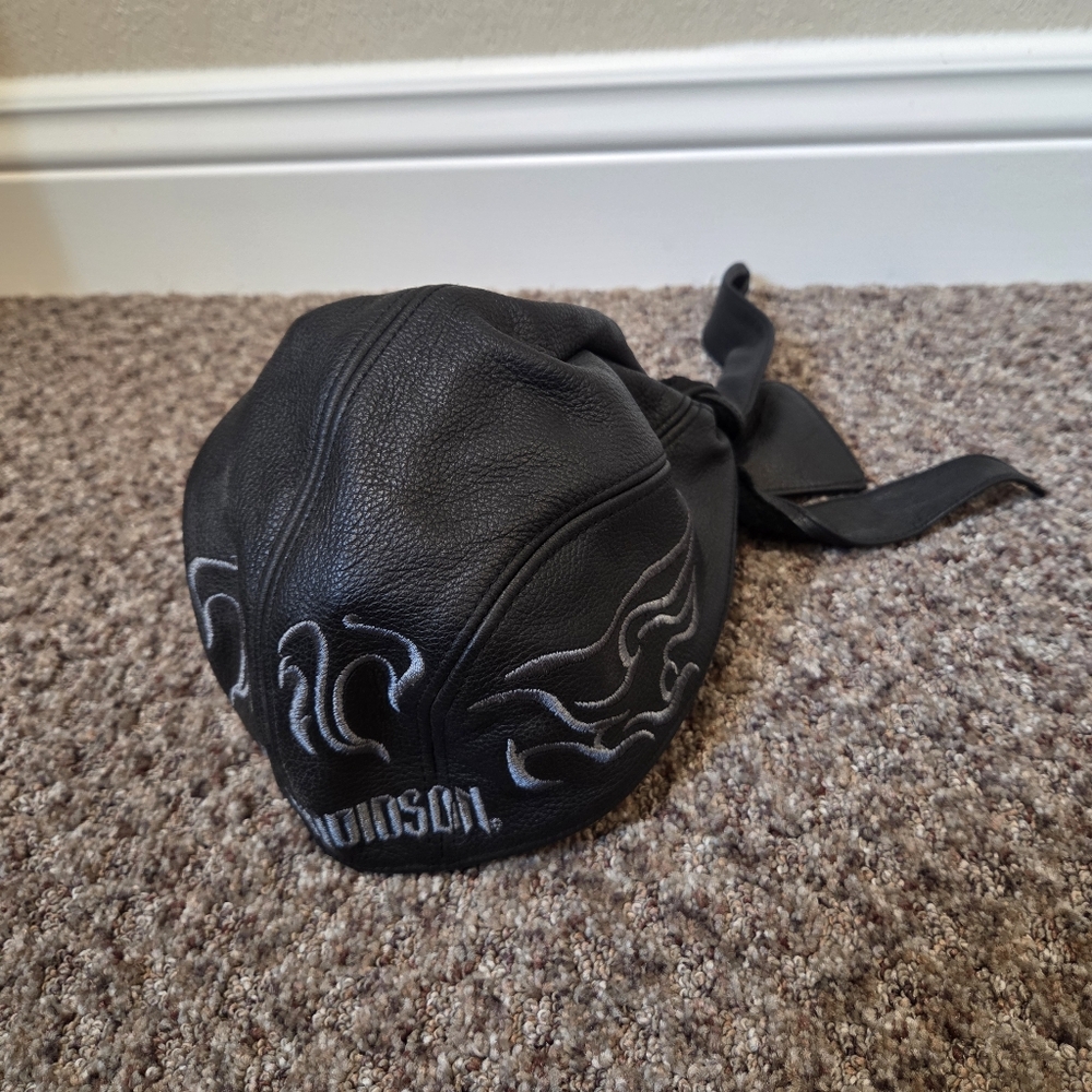 Harley-Davidson Black Leather Bandana Cap - Size Medium